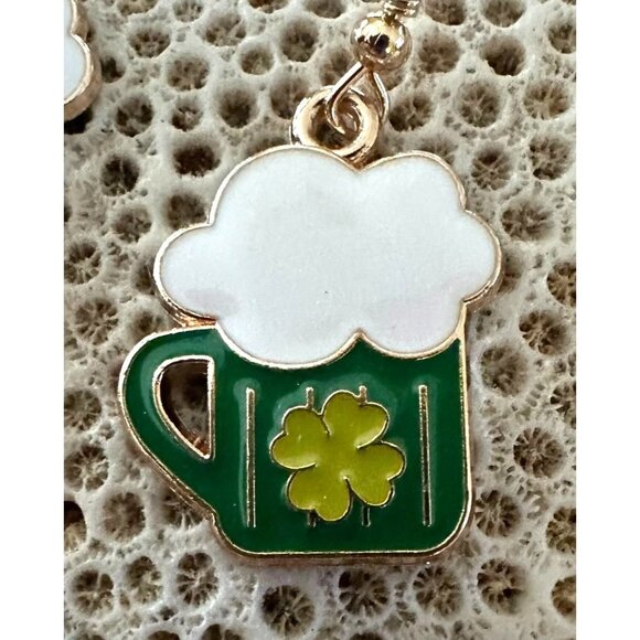St Patricks Day Earrings Beer Four Leaf Clover Dangle Hooks Parade New F… - Picture 10 of 11